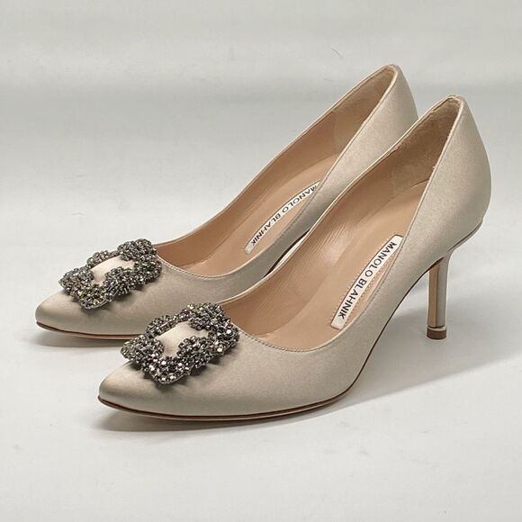 Manolo Blahnik Hangisi 70 Embellished Satin Pumps size 37 - Picture 5 of 13